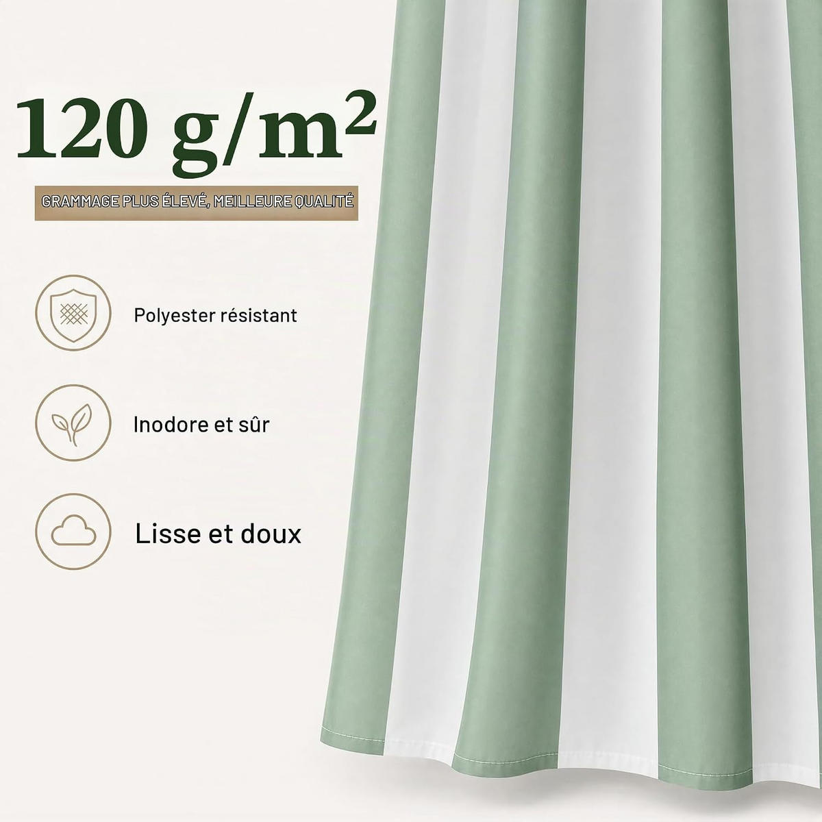 DUSCHVORHANG 180 cm x 180 cm Streifen - Grün, Textil (180/180cm) - Vallsero