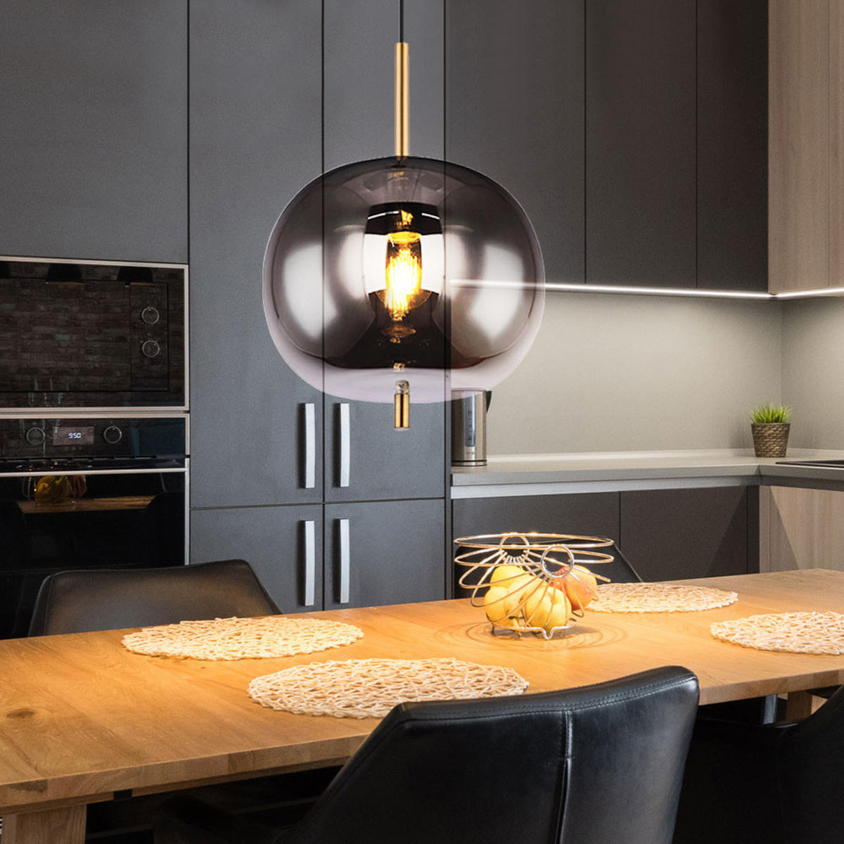 HÄNGELEUCHTE Metall Rauchgrau Matt - Grau, Glas (30/30/120cm) - Globo Lighting