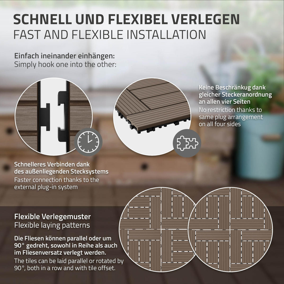 TERASOVÁ DLAŽBA tmavě hnědá 33 kusů - tmavě hnědá, kompozitní dřevo (30/30/2cm) - ECD-Germany
