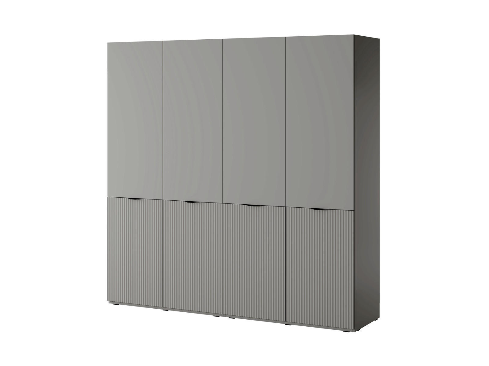 KLEIDERSCHRANK ZEN (Modular, Grau Matt, Rillenfront, 4-türig) - Schwarz/Grau, Holz/Holzwerkstoff (202/200/51cm) - Ravio