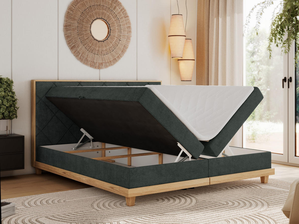 BOXBETT CAICOS 140/200 - Dunkelgrau Struktur - H4 - Dunkelgrau, Holz/Textil (140/200cm) - MKS