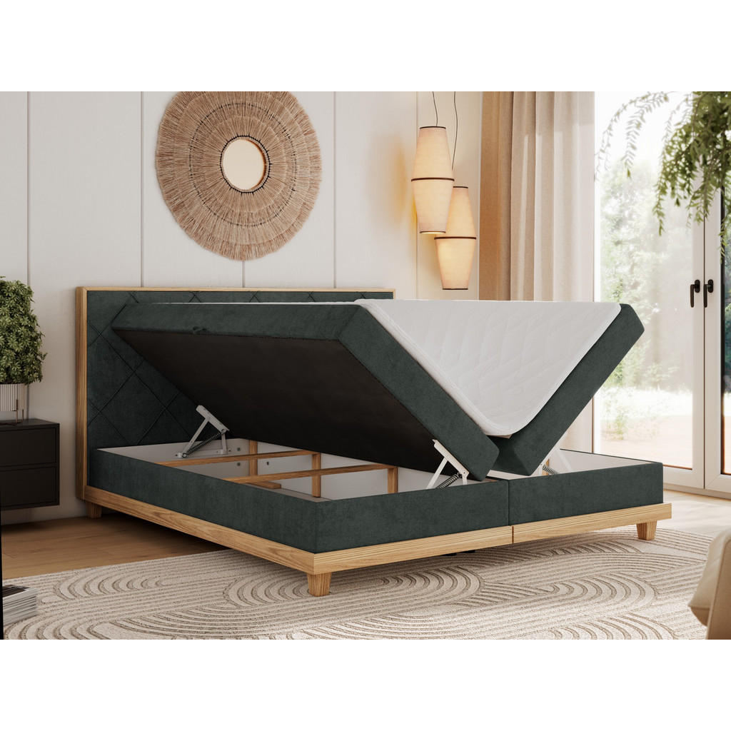 Thumbnail - MKS Boxbett, Dunkelgrau, Textil, 2-Sitzer, H3, Rechteckig, 140x200 cm, Oeko-Tex®, Schlafzimmer, Betten, Boxspringbetten