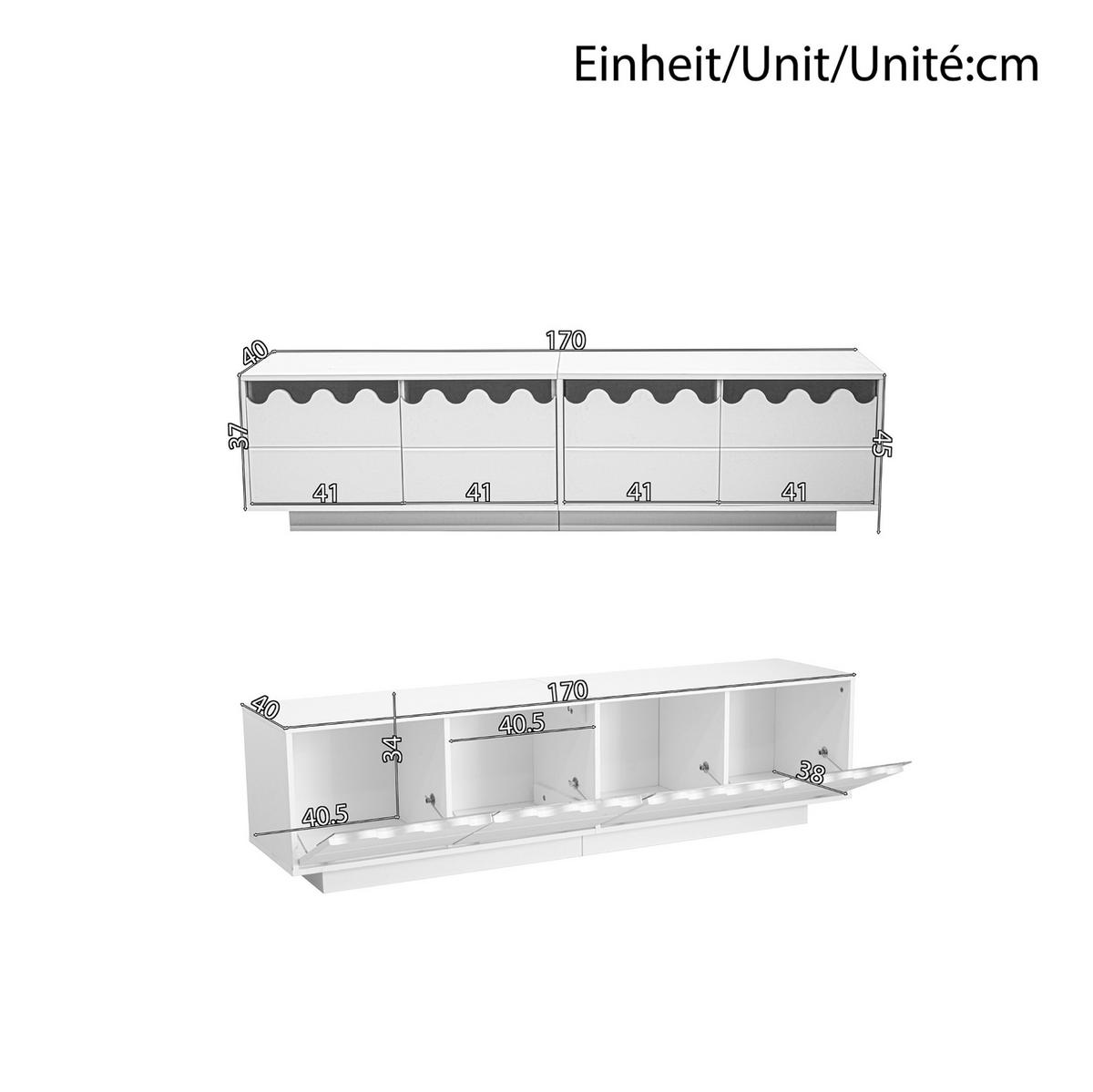 LOWBOARD 170/40/45 cm Weiß aus MDF und Spanplatte mit Wellen-Design - Weiß, Holzwerkstoff (45/40/170cm) - OKMYHOME
