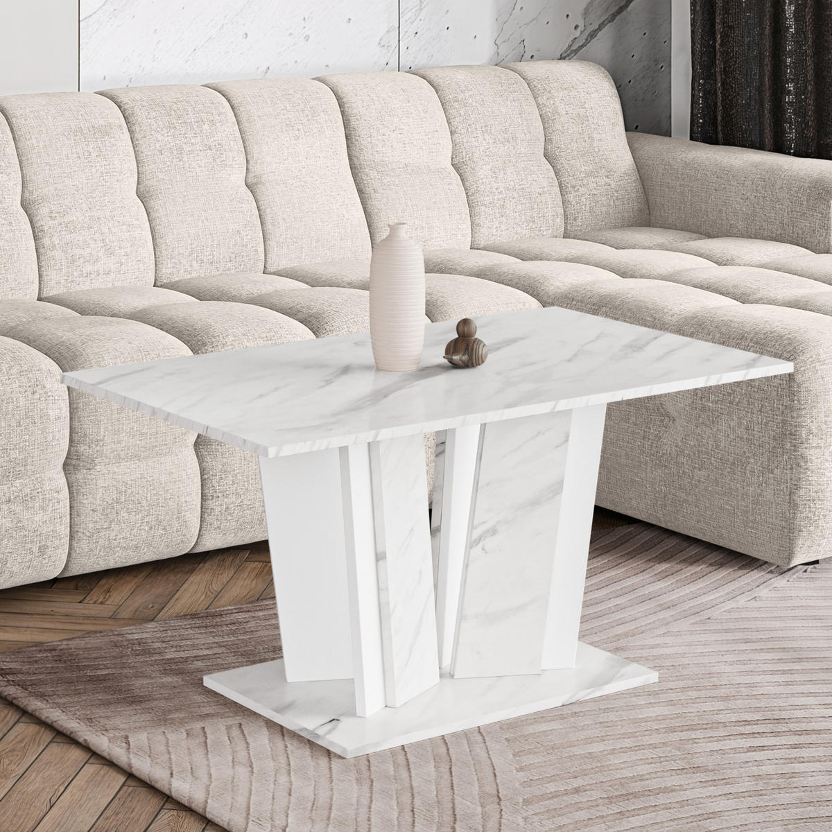 COUCHTISCH 100 cm in Weißer Marmor-Optik - Weiß, Holzwerkstoff (60/100/55cm) - Home Collective