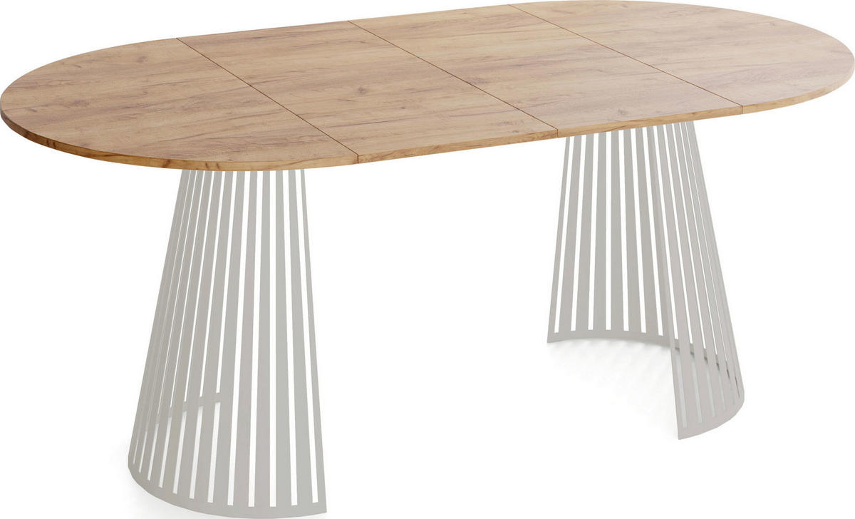 ESSTISCH Naro rund ausziehbar mit Lamellen-Metallgestell in Grau-Beige, Braun 100-180/100/76 cm - Kaschmir/Beige, Holzwerkstoff/Metall (100/176/76cm) - WFL GROUP