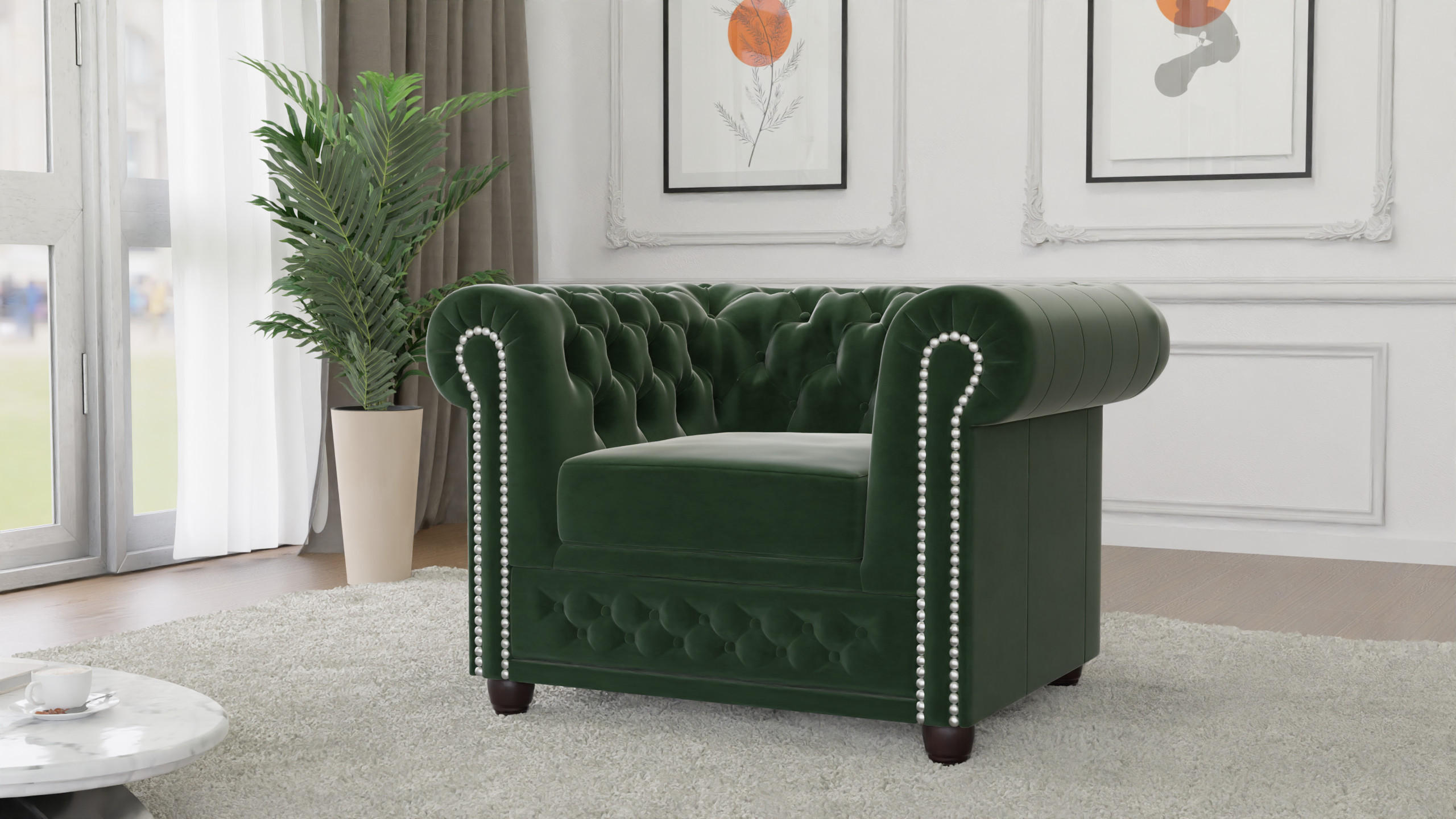 CHESTERFIELD-SESSEL Nyx Flasche grün Samt - Smaragdgrün/Braun, Holz/Textil (94/72/86cm) - S-Style Möbel