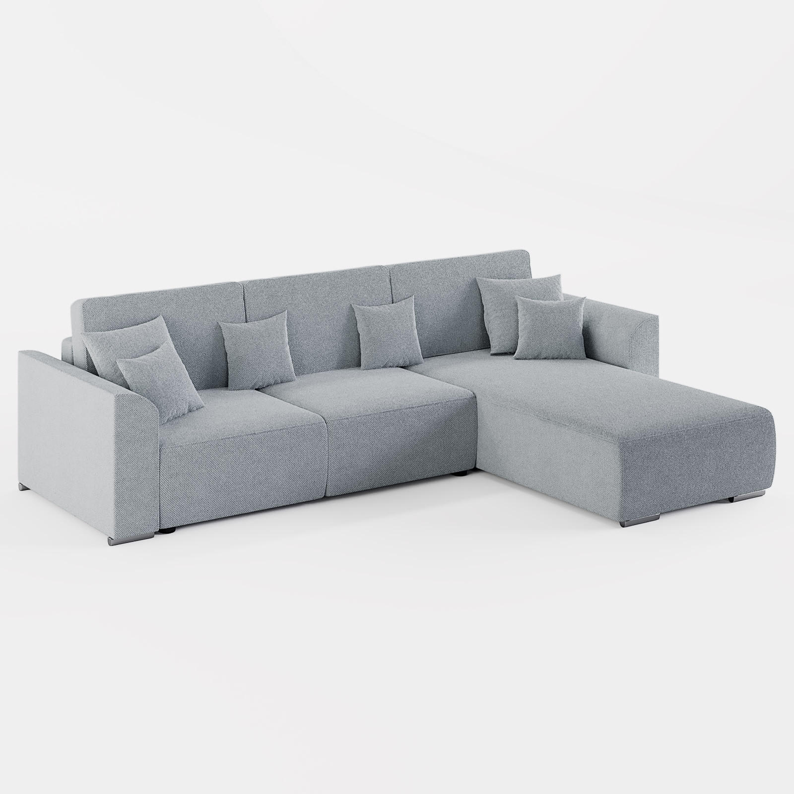 ECKSOFA LUMO L Rechts Hellgrau Flechtwerk-Stoff mit Schlaffunktion und Bettkasten - Hellgrau, Textil (293/195cm) - Barchello