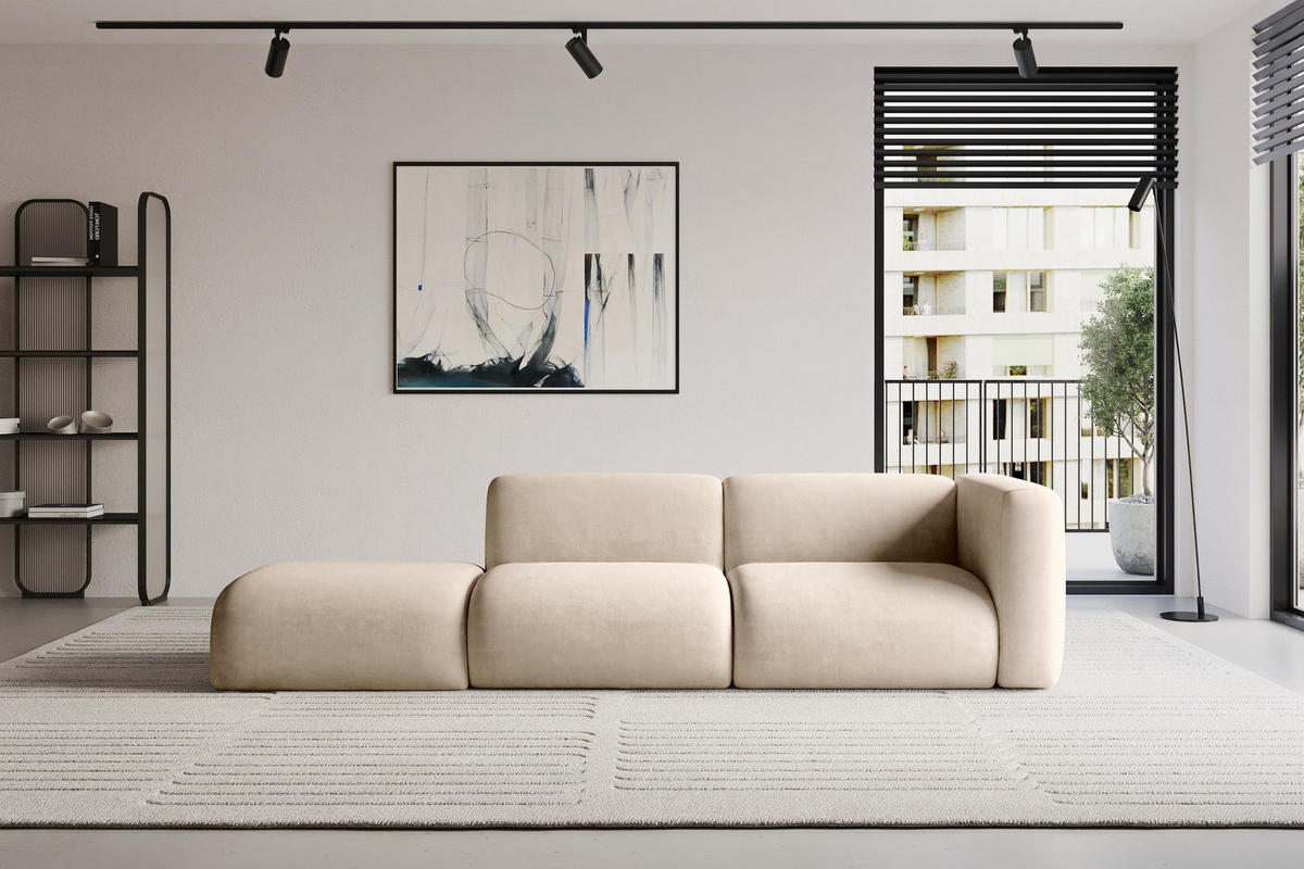 SOFA Ottomane Rechts MIRA-S3 296x89x70 Beige Velours - Greige/Beige, Holzwerkstoff/Kunststoff (296/70/89cm) - ALTDECOR