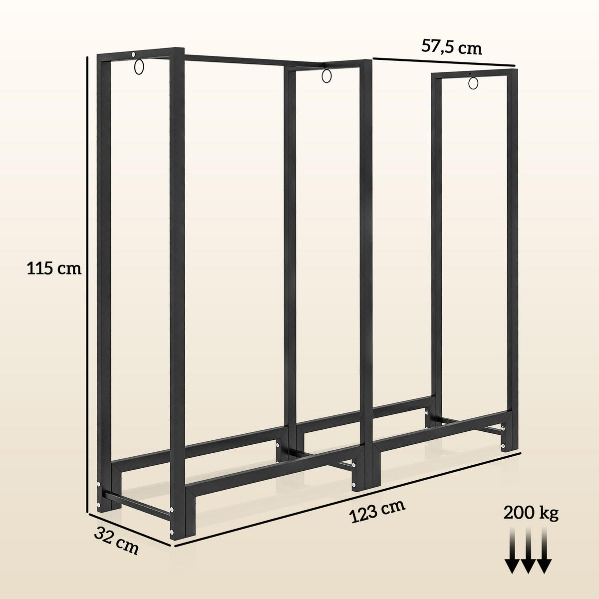 KAMINHOLZREGAL bis 200 kg - Schwarz, Metall (32/115/123cm) - Outsunny