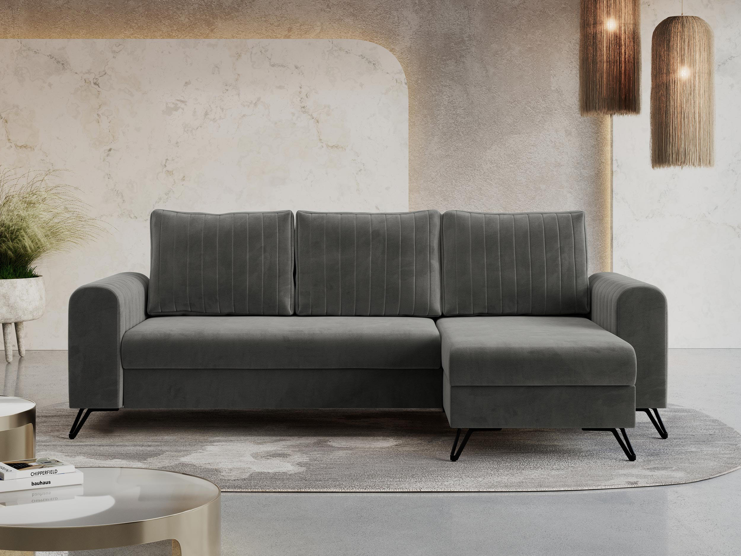 ECKSOFA Axel Velvet Grau - Schwarz/Grau, Textil/Metall (242/140cm) - MKS