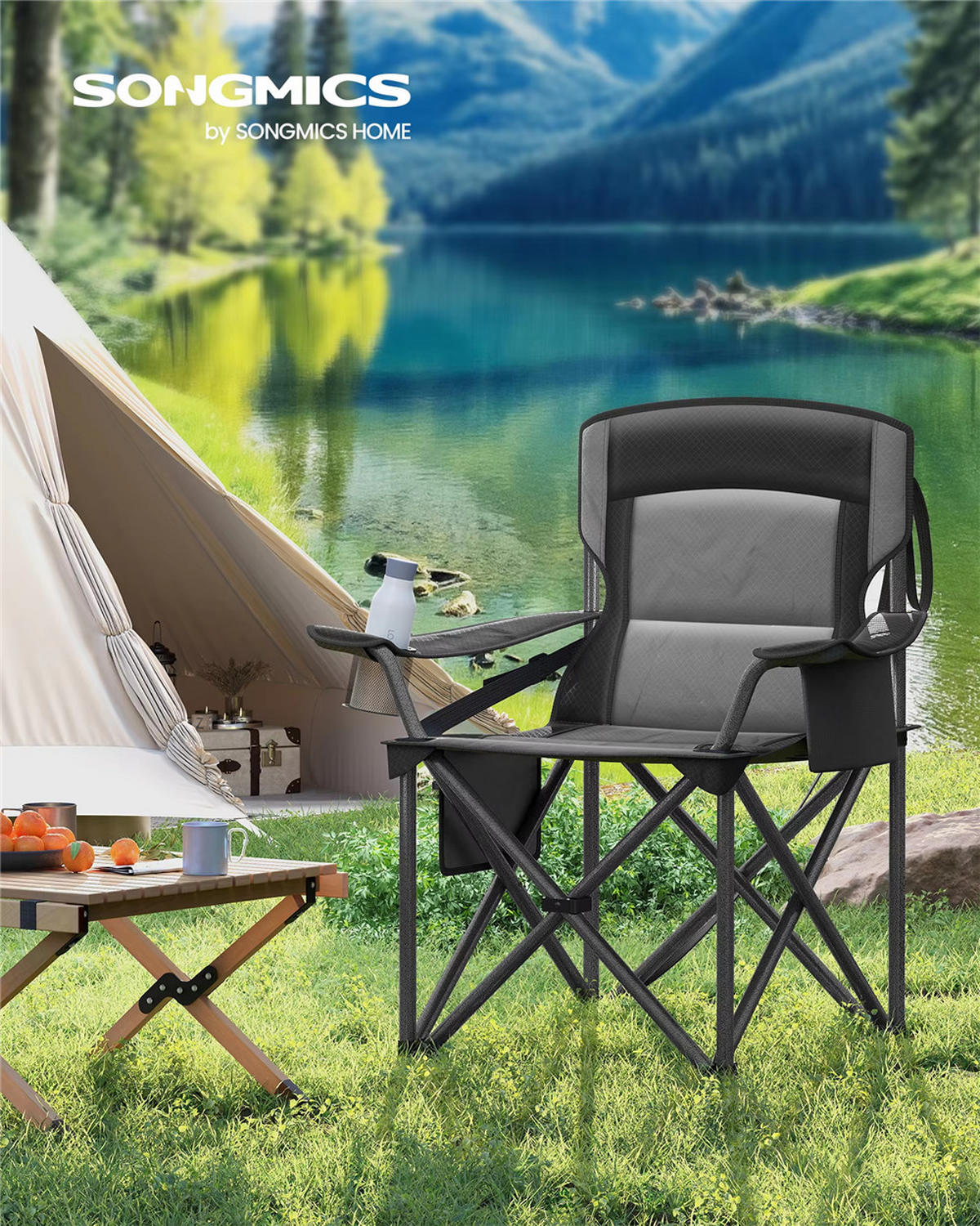 CAMPINGSTUHL Klappstuhl mit Getränkehalter 205 kg - Schwarz, Metall (58/99.5/63cm) - Coonoor