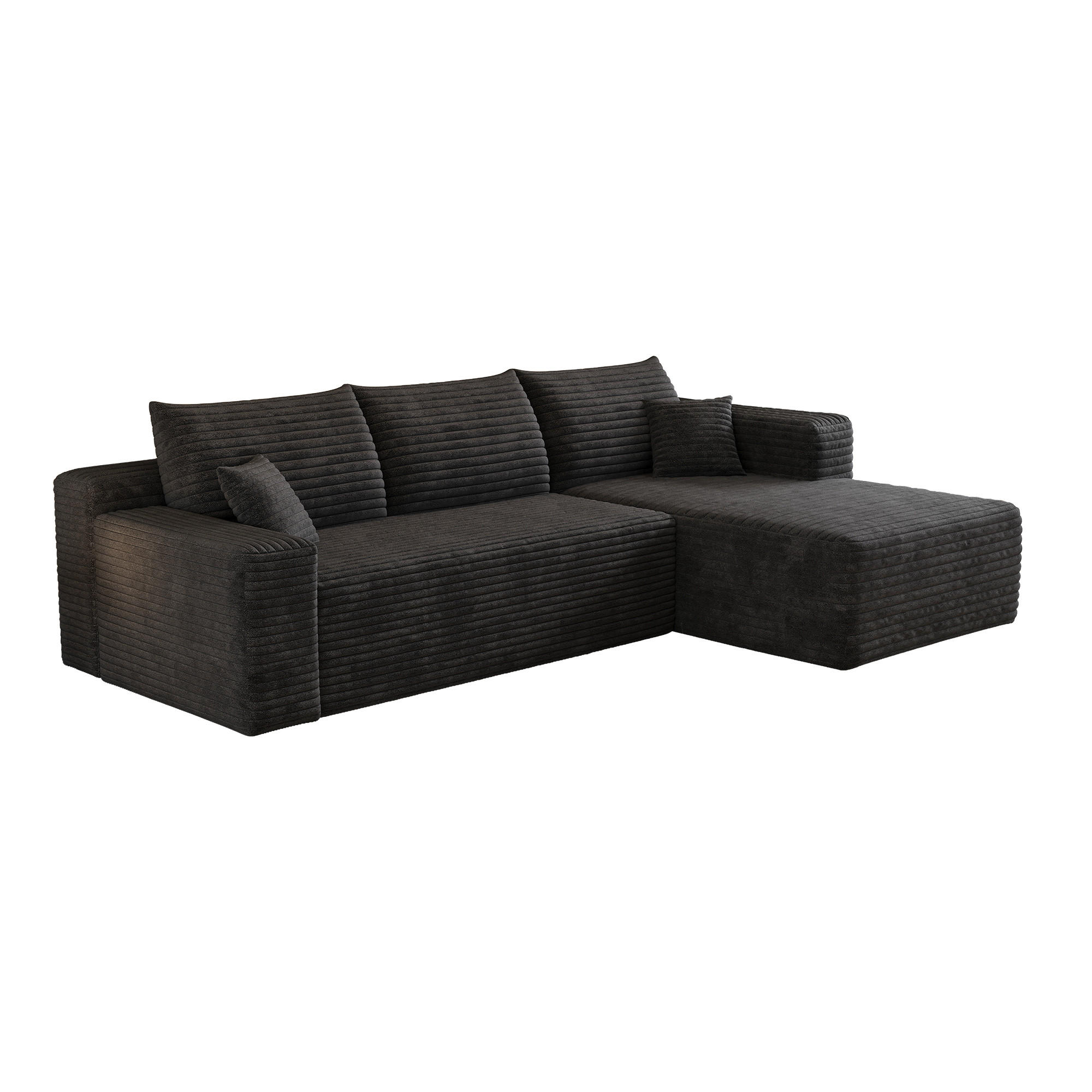 ECKSOFA Cord Schwarz Ohne Montage - Schwarz, Textil (241/151cm) - WISHDOR