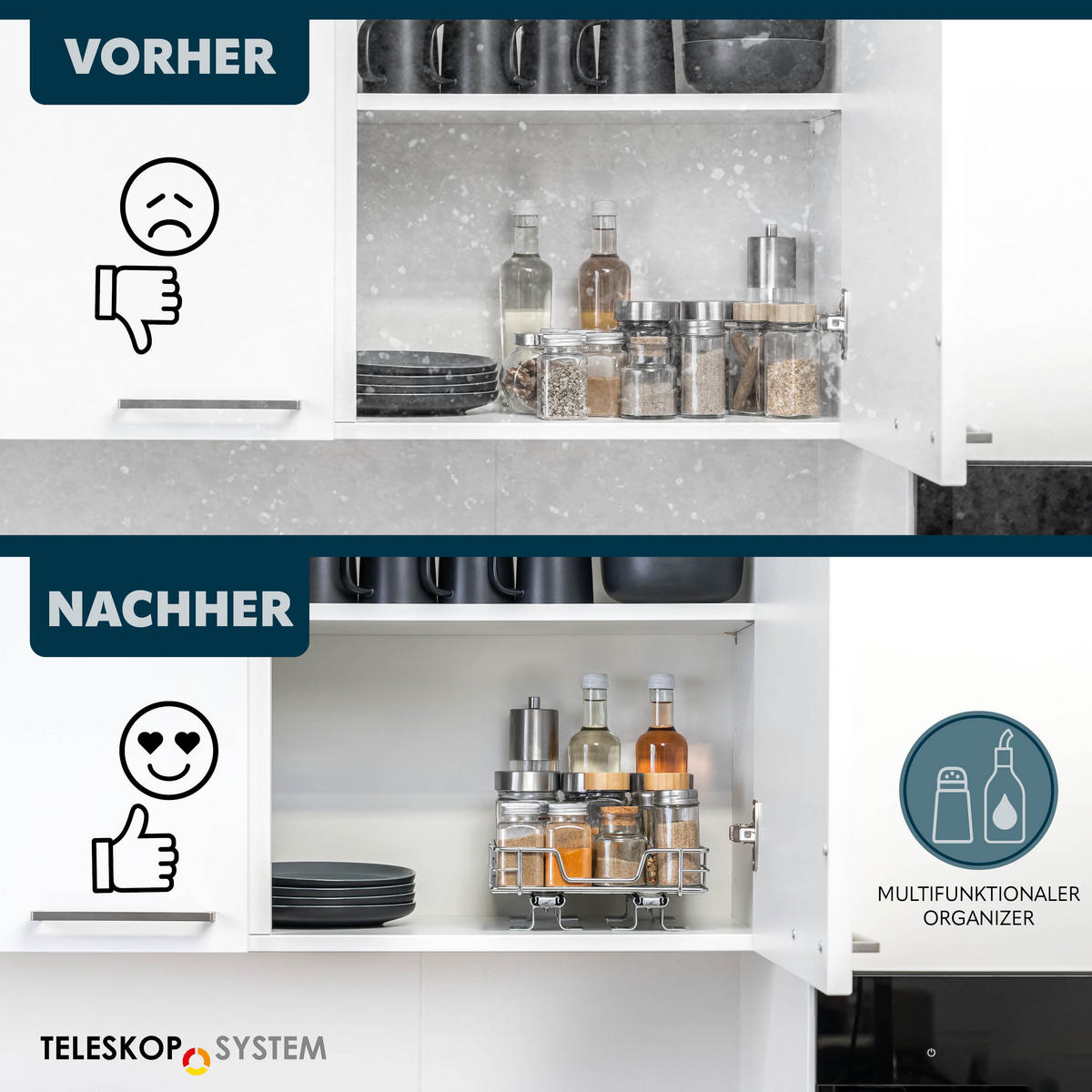 TELESKOP-GEWÜRZREGAL 2er Set, ausziehbar, Metall, Chrom - Silberfarben, Metall (21/8/28cm) - bremermann