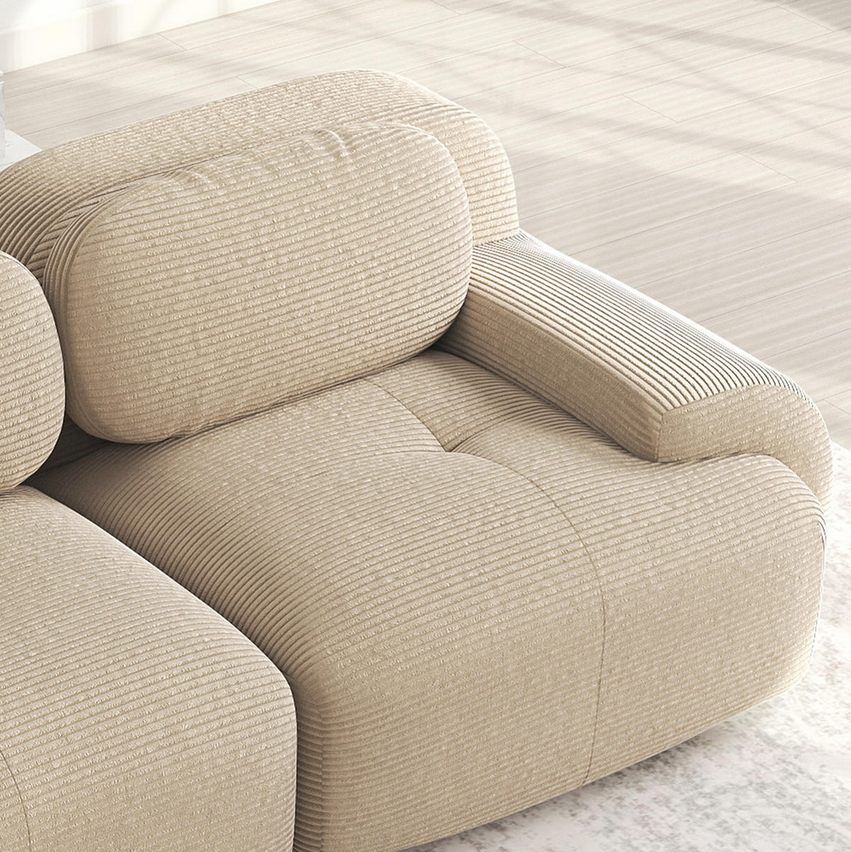 SOFA modular rahmenlos Cord Beige 3-Sitzer - Beige, Kunststoff (103/75/298cm) - Meubliv
