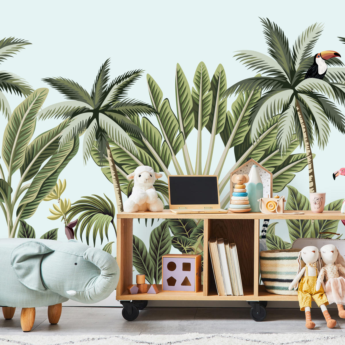 FOTOTAPETE für Schlafzimmer Exotische Tiere Dschungel Flamingo 200x140 - Schwarz/Weiß, Papier (200/140cm) - Muralo