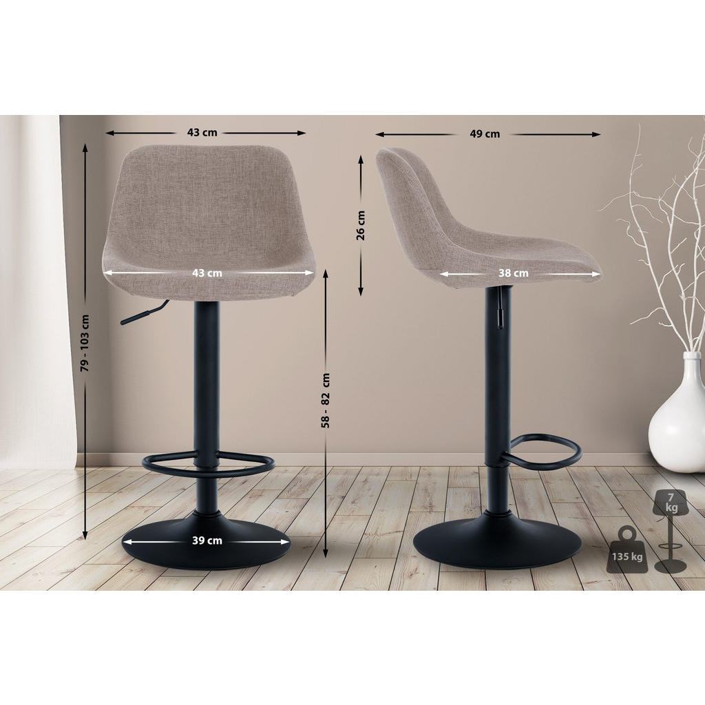Thumbnail - CLP Barhocker, Taupe, Textil, 43x79x49 cm, Esszimmer, Barmöbel, Barhocker
