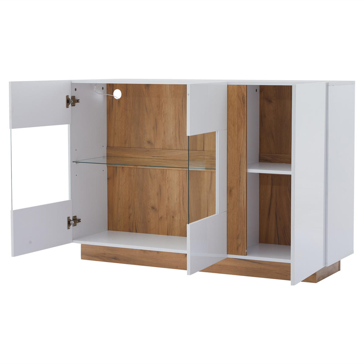 SIDEBOARD, Hochglanz, Glas, Holzsockel, Weiß, 138x38x90.5cm - Weiß, Holzwerkstoff (38/90.5/138cm) - FLIEKS