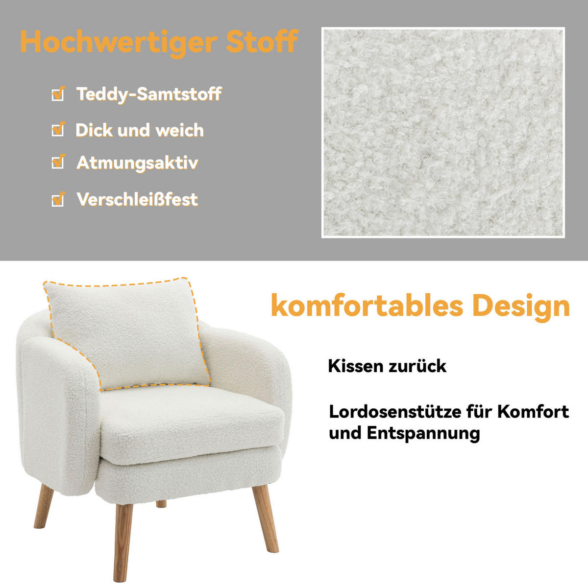 SESSEL 71/72/71 cm in Weiß aus Teddy-Samt mit Kissen - Weiß, Textil (72/71/71cm) - Flora Grace