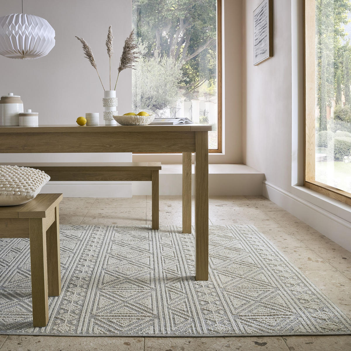 TEPPICH waschbar Ethno Geometrisch, Wohnzimmer schmutzabweisend Grau Rechteckig 194x290 - Grau, Textil (194/290cm) - KADIMA DESIGN