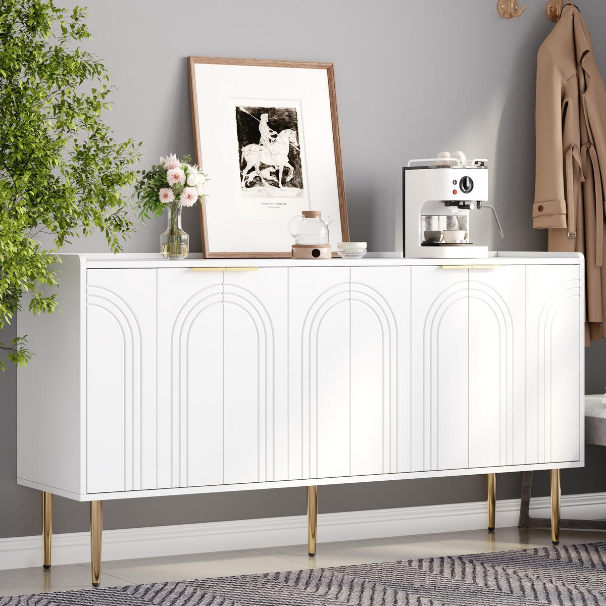 SIDEBOARD 140cm modern Anrichte Buffet Stauraum Wohnzimmer - Weiß, Holzwerkstoff (38/75/140cm) - FLIEKS