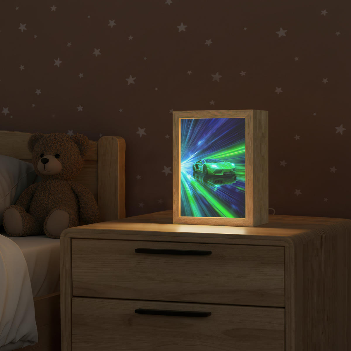 NACHTTISCHLAMPE Geschwindigkeit - Leicht - Sportwagen - Grün 15x20 cm - Grün, Holzwerkstoff (8/15/20cm)