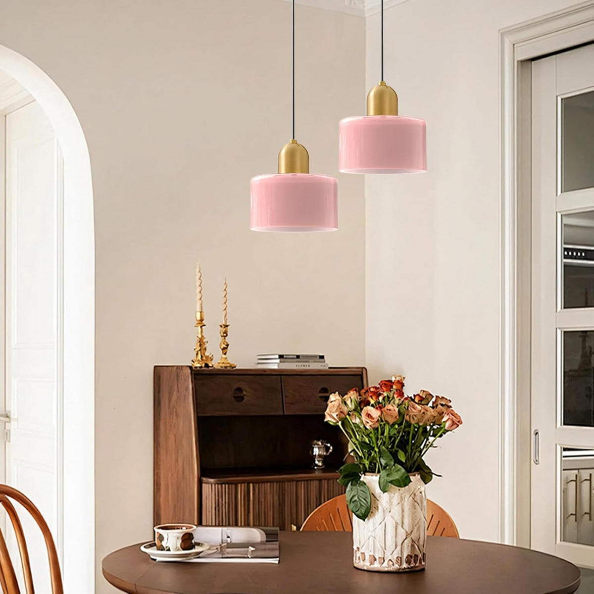 PENDELLEUCHTEN,GLAS, 220 V, 12 W, 15 cm Durchmesser,Pink - Pink, Glas (15/15/100cm) - Authentics