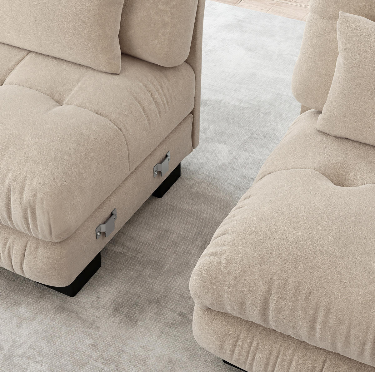 ECKSOFA in Hellbraun aus Chenille mit Ottomane, modular und besonders bequem - Cappuccino, Textil (145/313cm) - Flora Grace