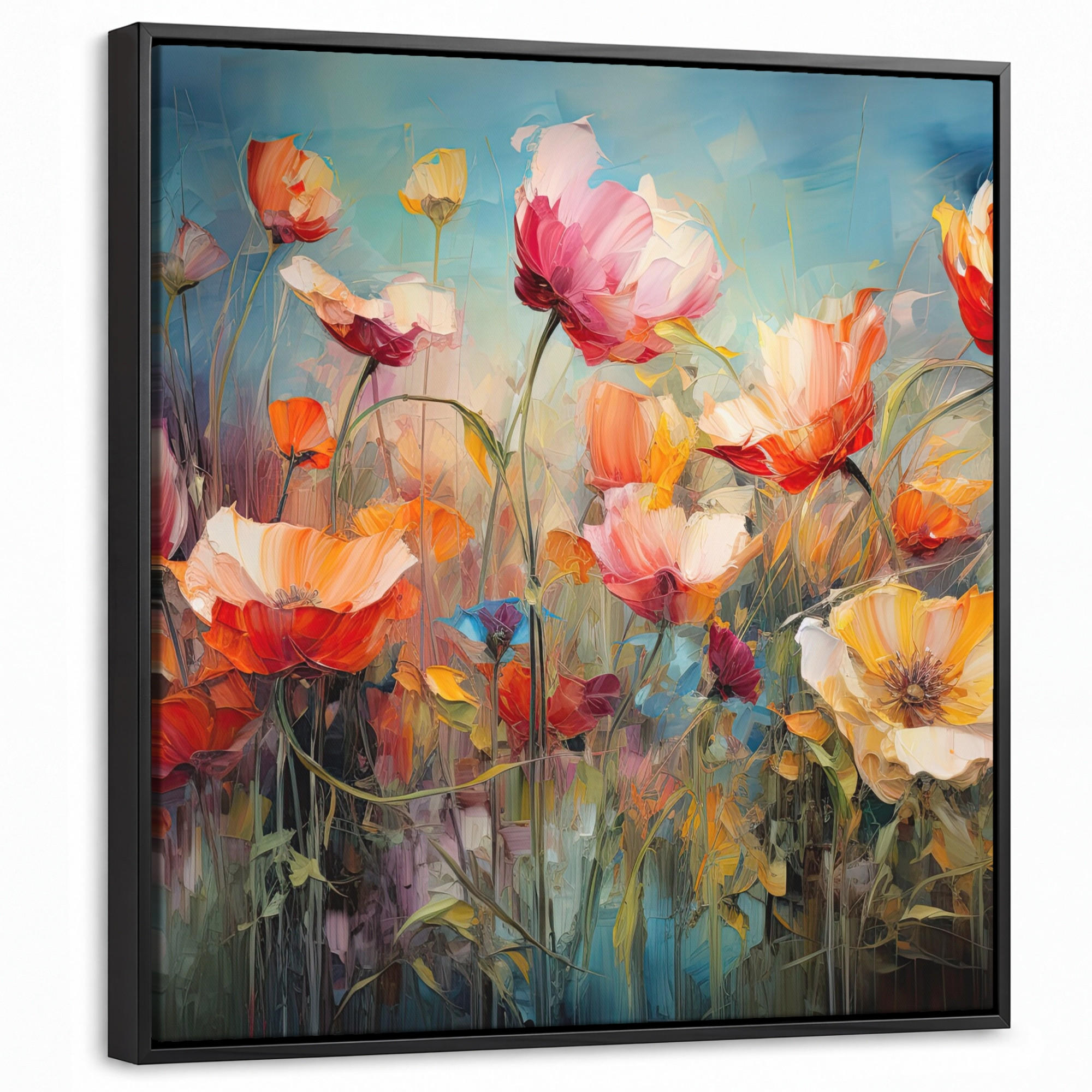 LEINWAND Bilder mit Rahmen - Blumen - Aquarell - Kunst - Botanisch - Natur - 50x50 - Orange, Textil (50/50cm) - MuchoWow