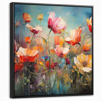 LEINWAND Bilder mit Rahmen - Blumen - Aquarell - Kunst - Botanisch - Natur - 50x50 - Orange, Textil (50/50cm) - MuchoWow
