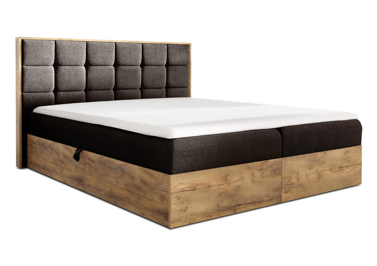 BOXBETT Vendio 140/200 cm in Braun – mit Bettkasten und Topper - Schwarz/Braun, Holz/Holzwerkstoff (140/200cm) - AX Living