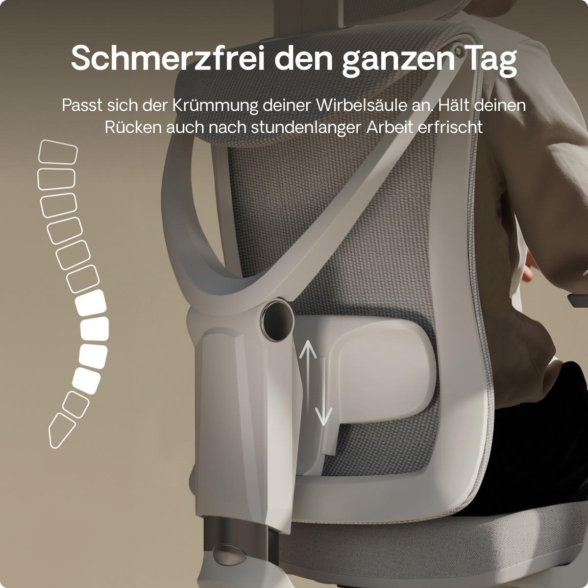 BÜROSTUHL Verstellbarer Ergonomischer SitPro Grau 3-Dimensional Armlehne, Integrierte 5-Wege-Lendenwirbelstütze - Grau, Kunststoff (72/113/67cm) - Desktronic