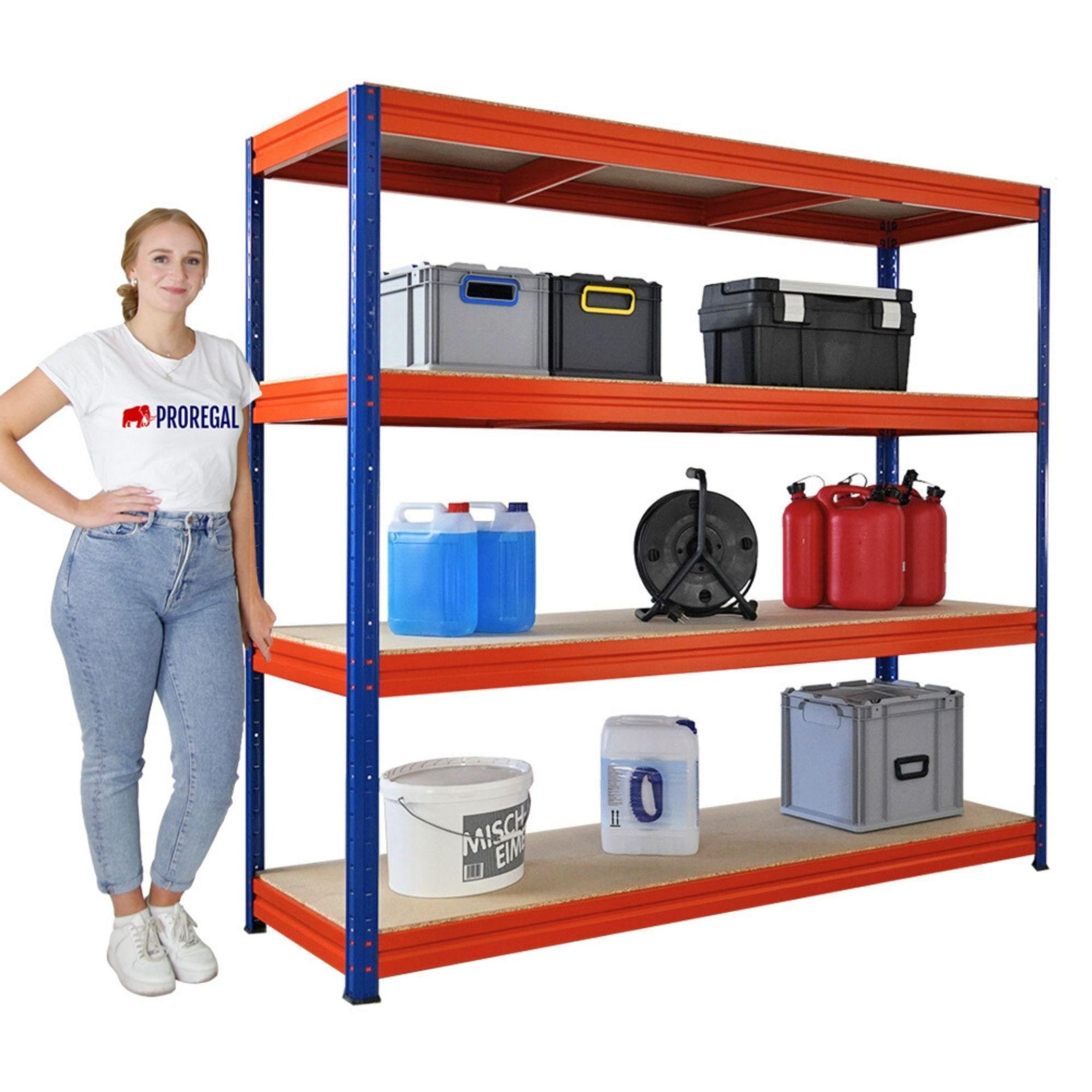 SCHWERLASTREGAL Dino 180x200x60cm Spanplatten-Ebenen Blau/Orange - Blau/Orange, Metall (200/180/60cm) - PROREGAL