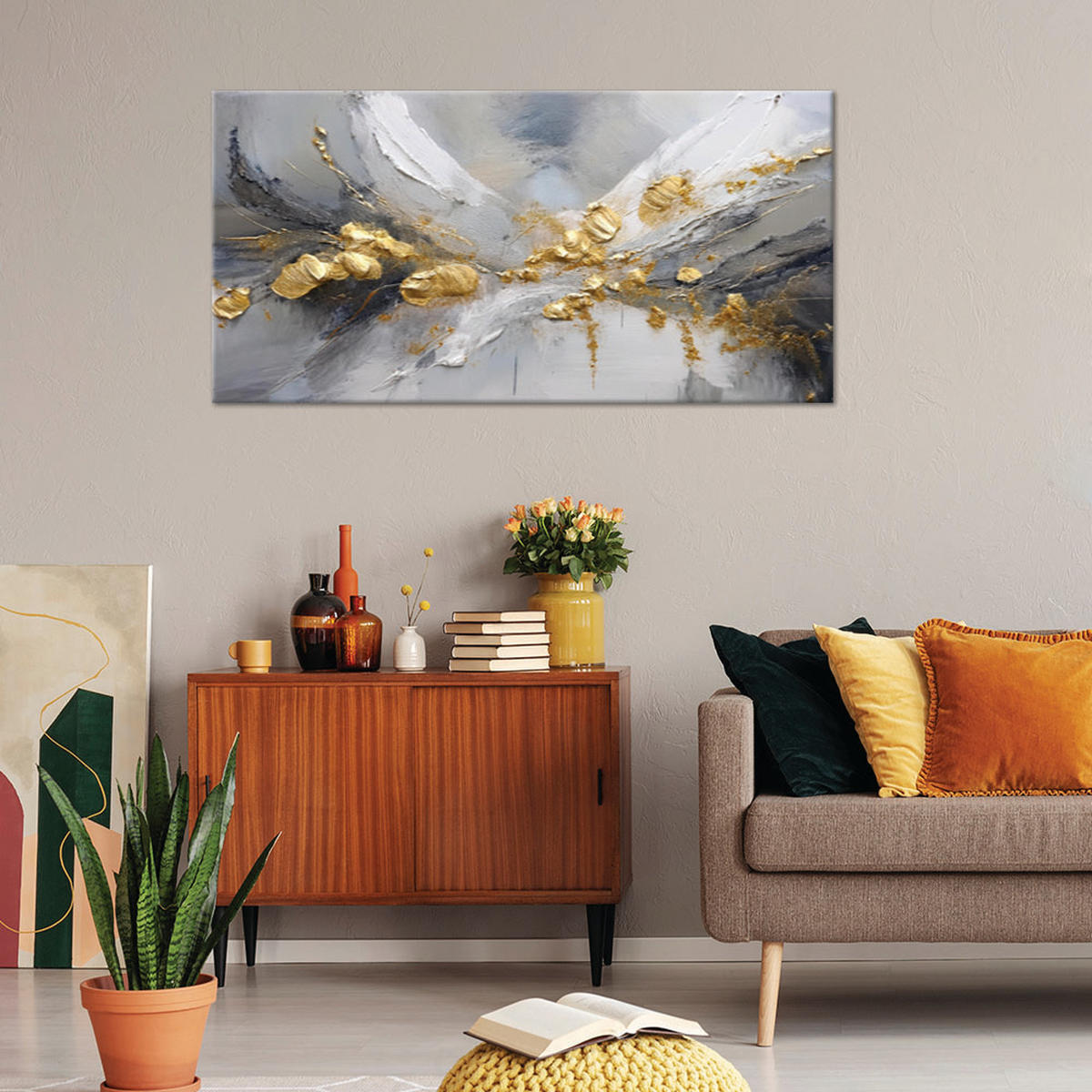 LEINWANDBILD Gold-Glamour-Abstraktion - Goldfarben, Textil (120/60cm) - Feeby