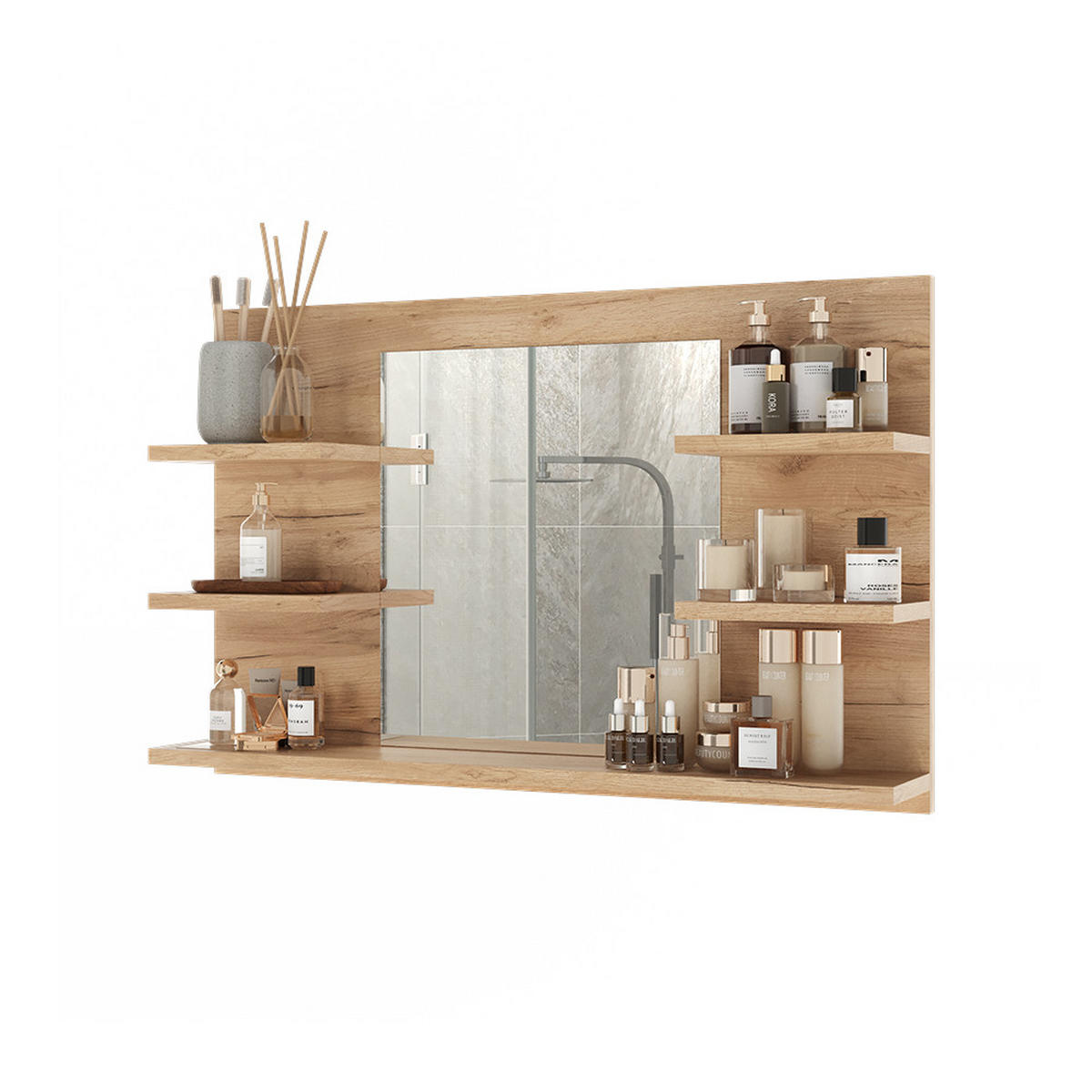 BADSPIEGELSCHRANK Wilbur Goldkraft Eiche 78 x 50 cm mit Regalen - Eiche Wotan, Holzwerkstoff (78/50/13.6cm) - Vicco