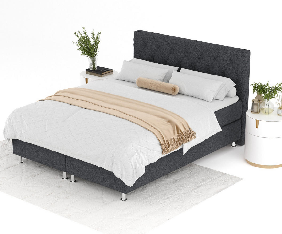 BOXSPRINGBETT Otus Schwarz 200/200 cm mit Latex-Topper - Silberfarben/Schwarz, Holz/Holzwerkstoff (200/200cm) - Maison de Reve