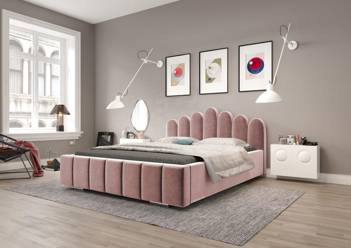 POLSTERBETT Bett 03 - 140x200 - Misty Rose - Rosa, Holz/Textil (140/200cm) - Möblo