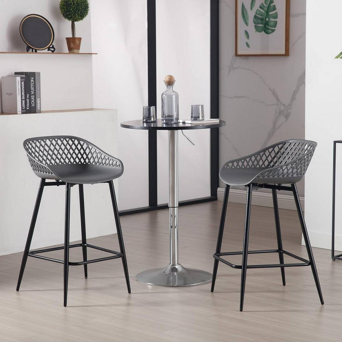 BARHOCKER 2er Set aus PP-Kunststoff, Grau - Schwarz/Grau, Kunststoff/Metall (44/84.5/47cm) - Woltu