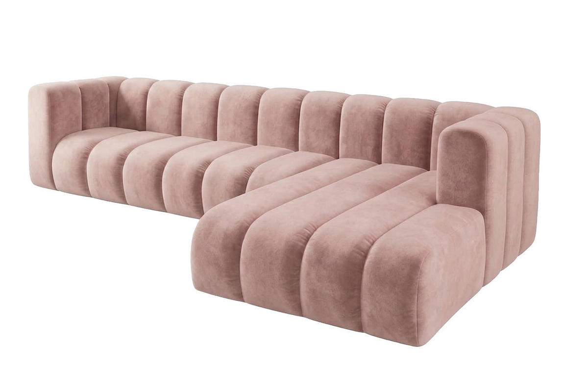 ECKSOFA Modulares In L-Form, Velvet-Stoff Riviera, Hellrosa, Rechts, GRAND 318 cm - Hellrosa, Holz (318/179cm) - Kaiser Möbel