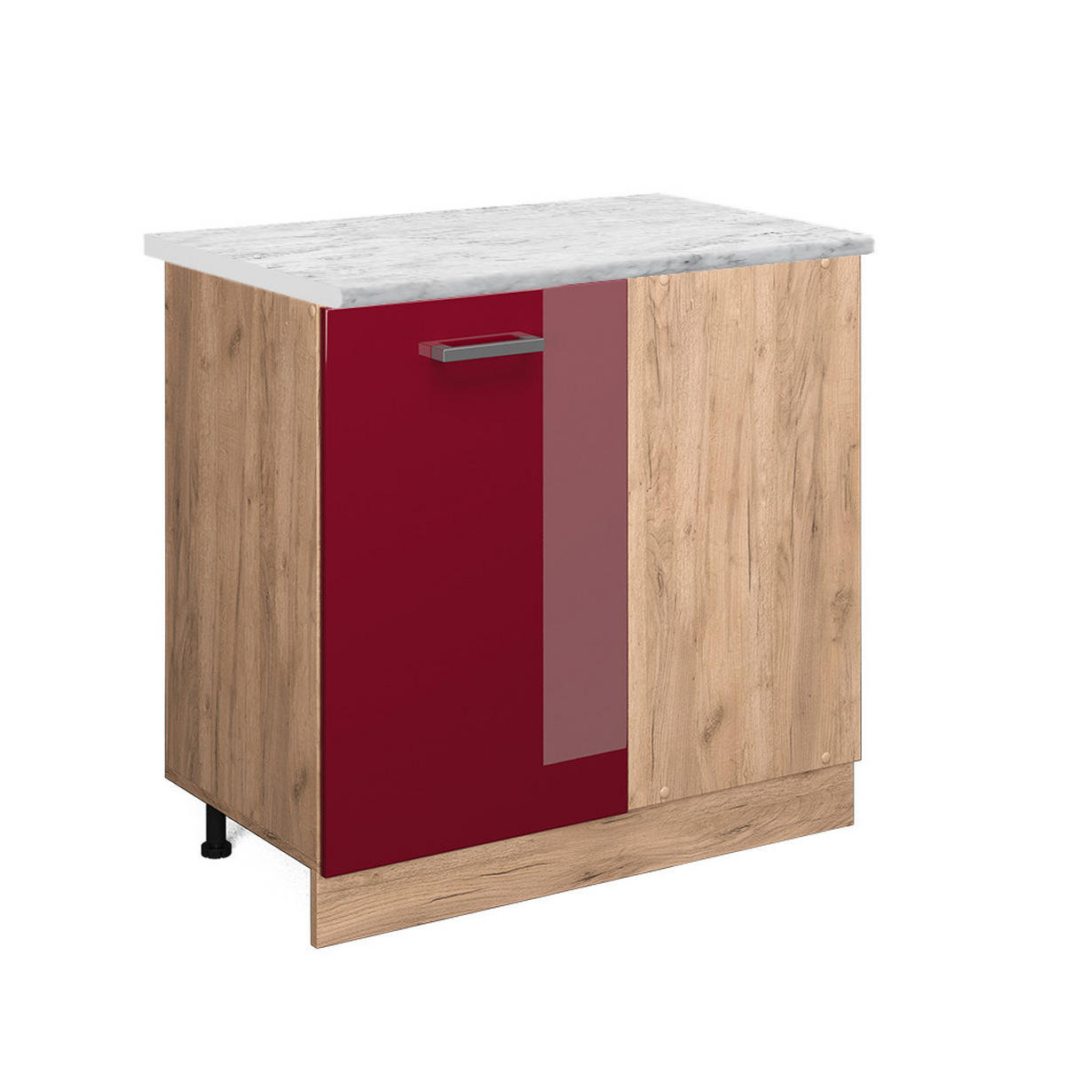ECKUNTERSCHRANK R-Line Rot Hochglanz 86 cm AP Marmor - Eiche Wotan/Rot, Holzwerkstoff (86/81.6/60cm) - Vicco