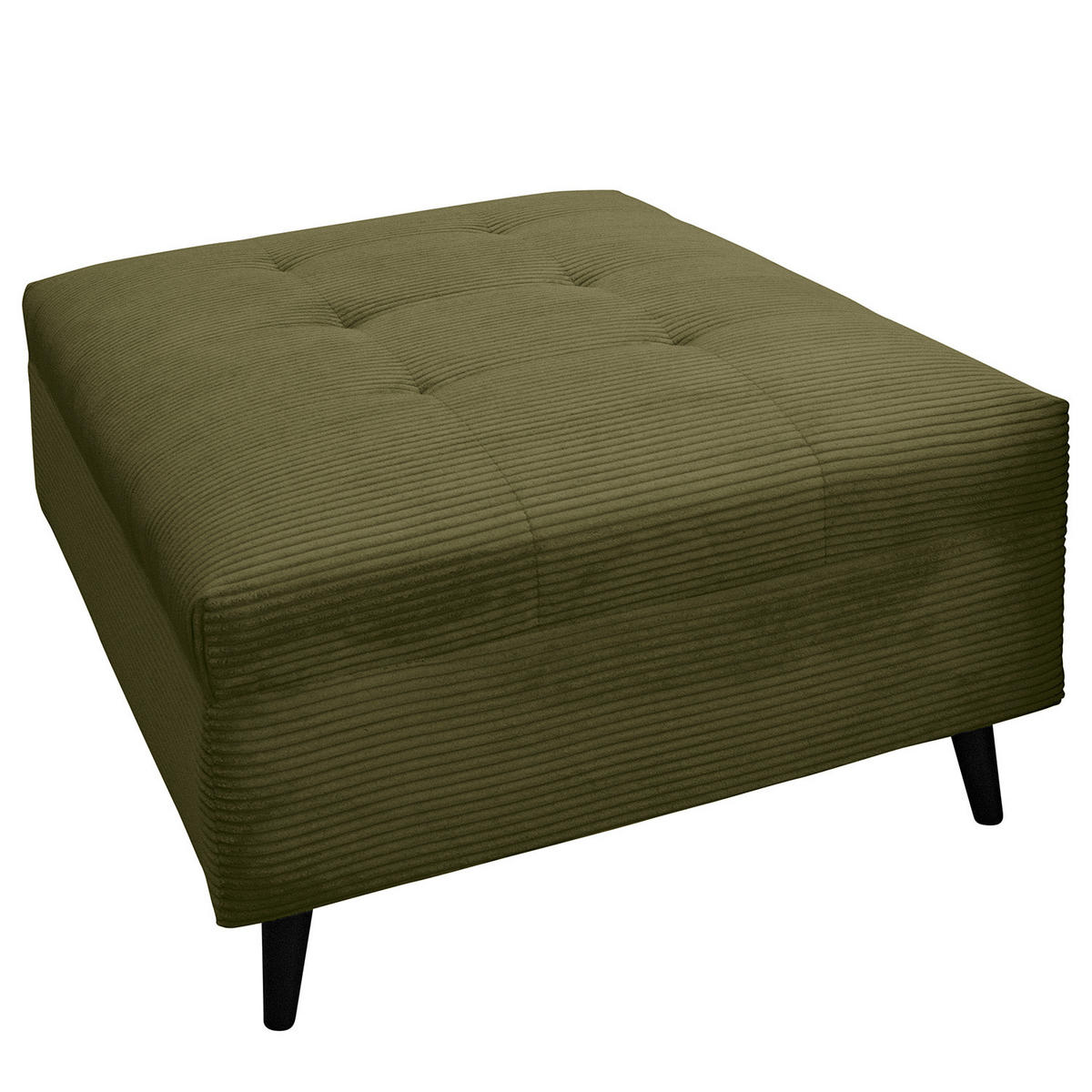 ECKSOFA mit Ottomane und Hocker - Schwarz/Olivgrün, Birkenholz/Textil (247/174cm) - home24