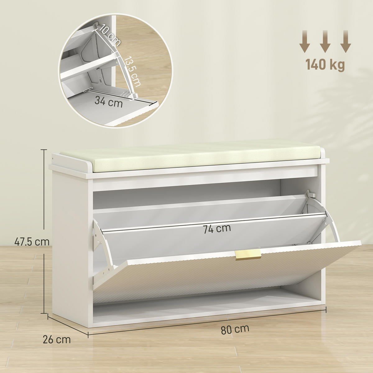 SCHUHBANK Weiß 1 Stück - Weiß, Kunststoff (26/47.5/80cm) - GiPP