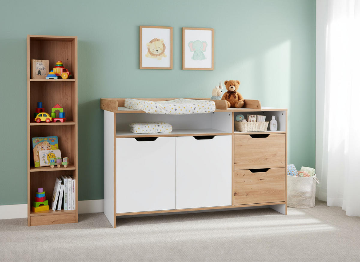 XXL-WICKELKOMMODE Maxim 150/101/79 cm Soft-Close - Weiß/Eiche Artisan, Keramik/Holzwerkstoff (150/101/79cm) - arthur berndt