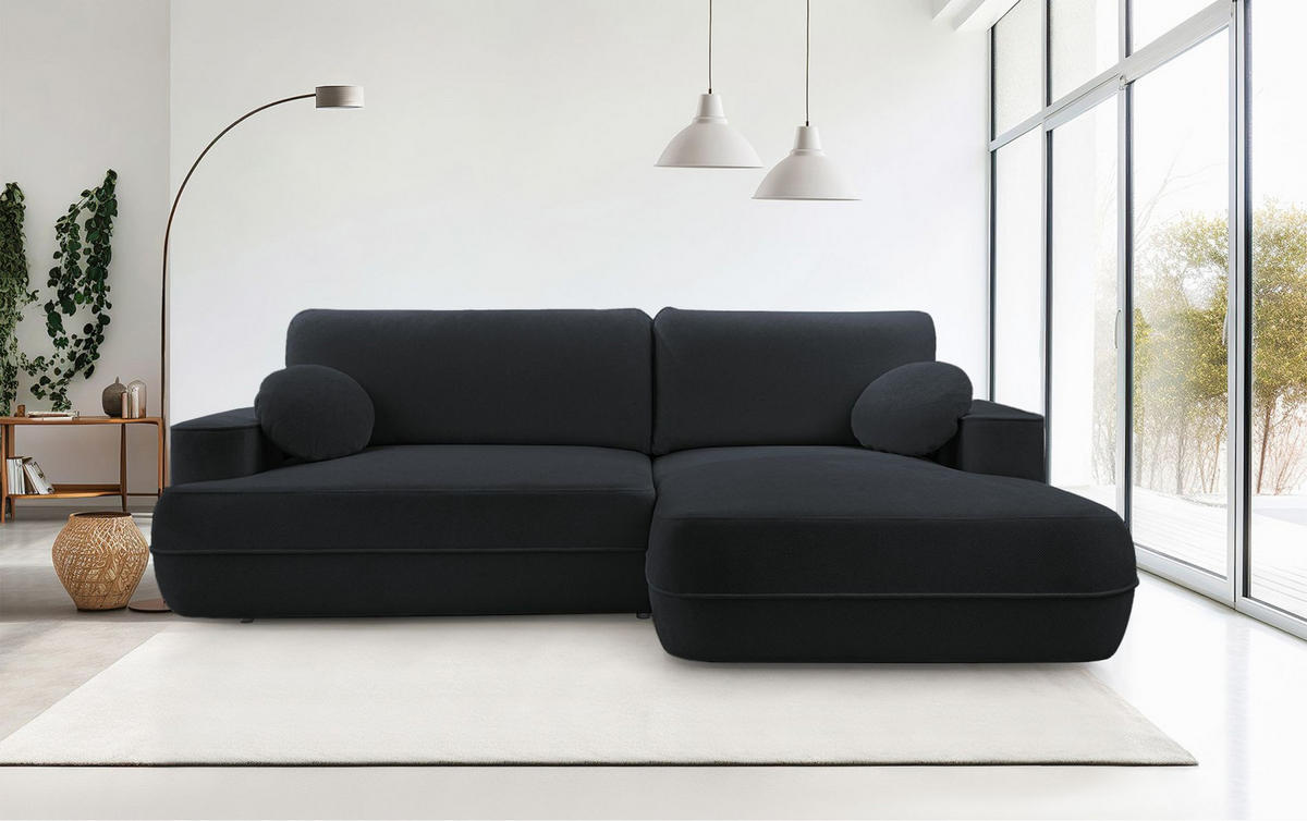 ECKSOFA Fuerro Schwarz Strukturstoff - Schwarz, Kunststoff/Textil (168/260cm) - Selsey