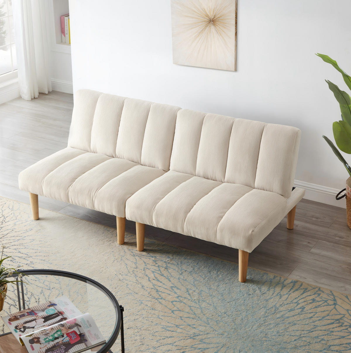 SCHLAFSOFA 167 cm aus Cord mit 3-fach verstellbarer Rückenlehne Beige - Beige, Textil (82/72/167cm) - Modenvie