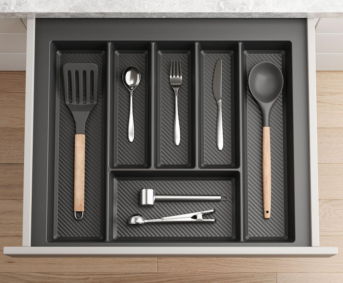 BESTECKEINSATZ kürzbar, Breite 49-55cm, Schublade 60cm, Tiefe 42-49cm - Anthrazit, Kunststoff (55/5.5/49cm)