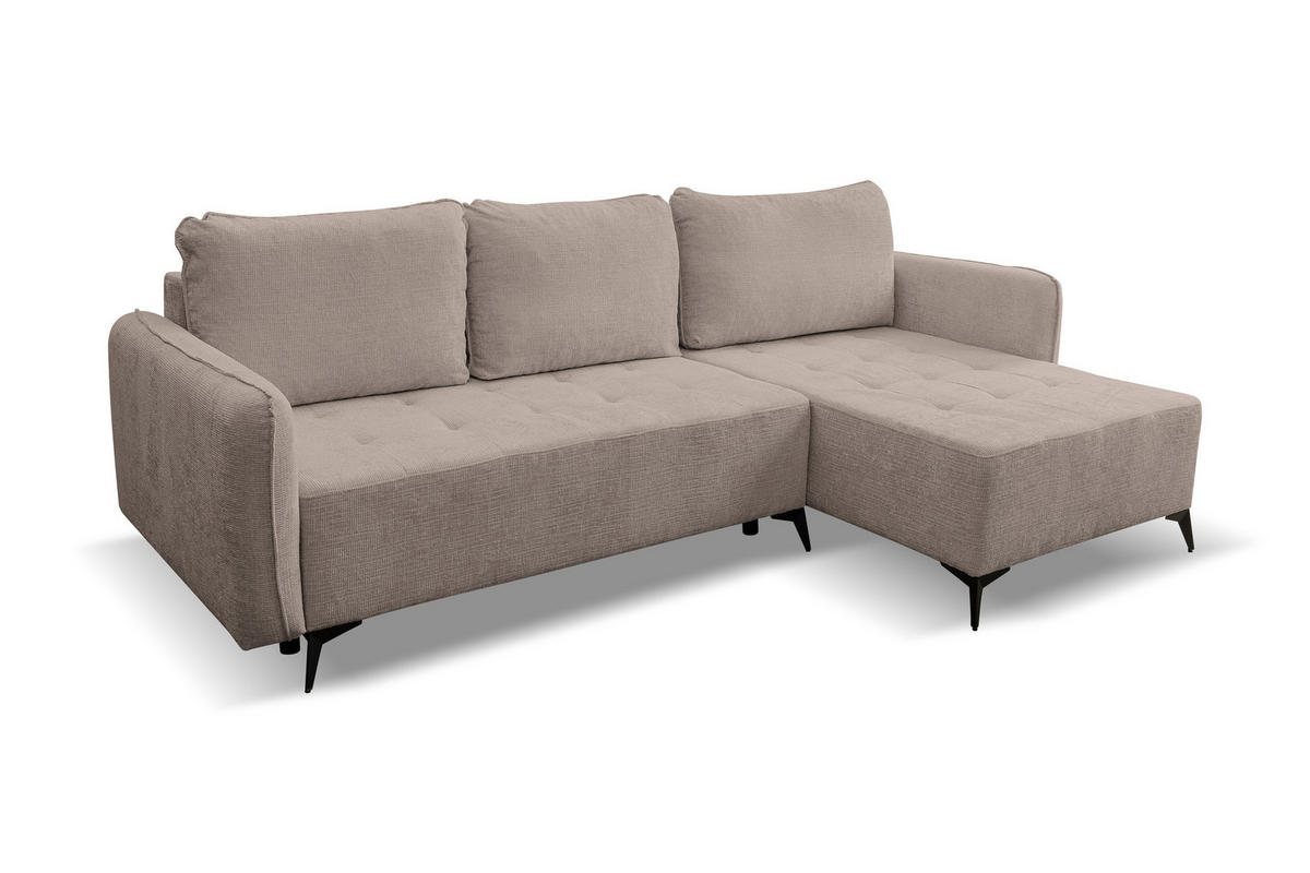 ECKSOFA Lucky in L-Form mit Schlaffunktion und Bettkasten, Farbe: Braun, Strukturstoff, Ottomane Links oder Rechts - Braun, Textil (275/160cm) - VENASI MÖBEL
