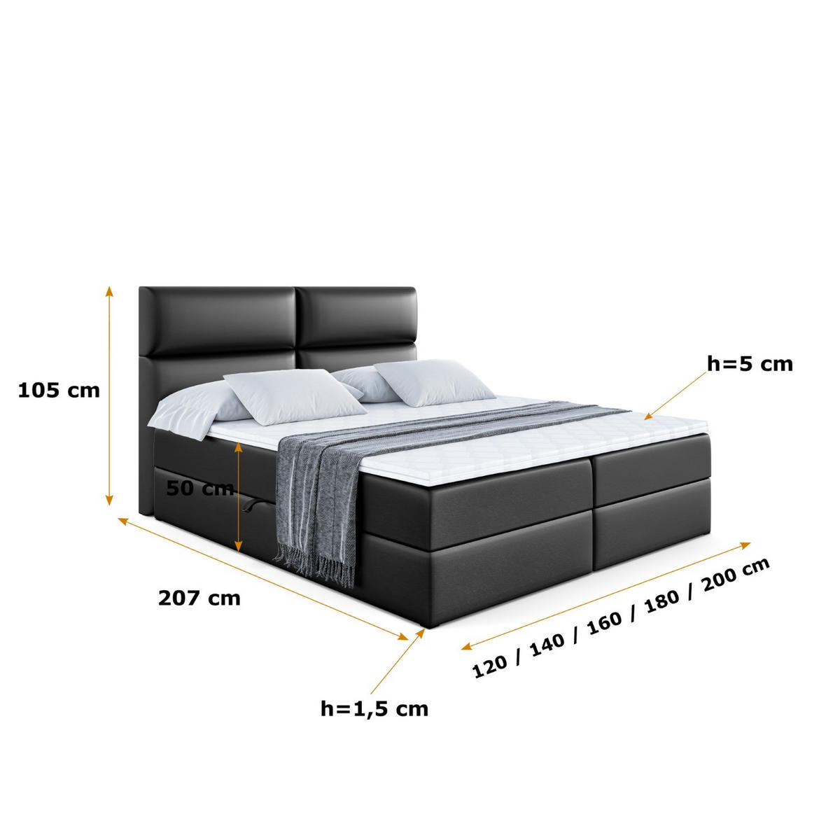 BOXBETT mit Matratze H3 und Lattenrost - BOXI3 - 200x200 cm Schwarz Hochglanz - Schwarz Hochglanz, Holzwerkstoff (200/200cm) - ALTDECOR