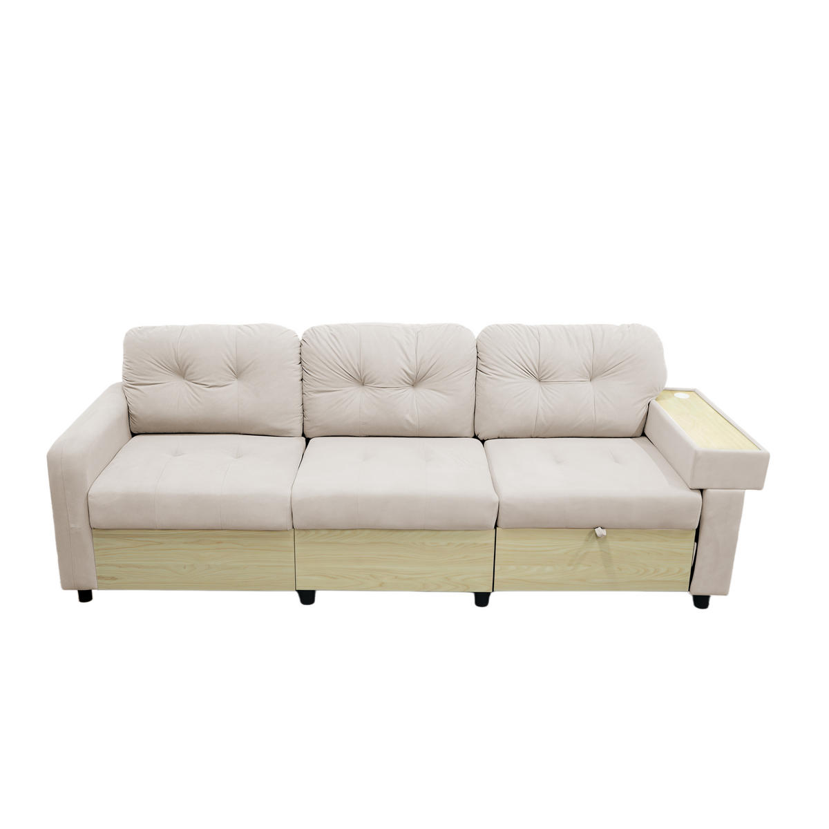 ECKSOFA DE-34637 mit ausziehbarer Chaiselongue rechts Beige - Beige, Metall (80/228cm) - ComfortXL