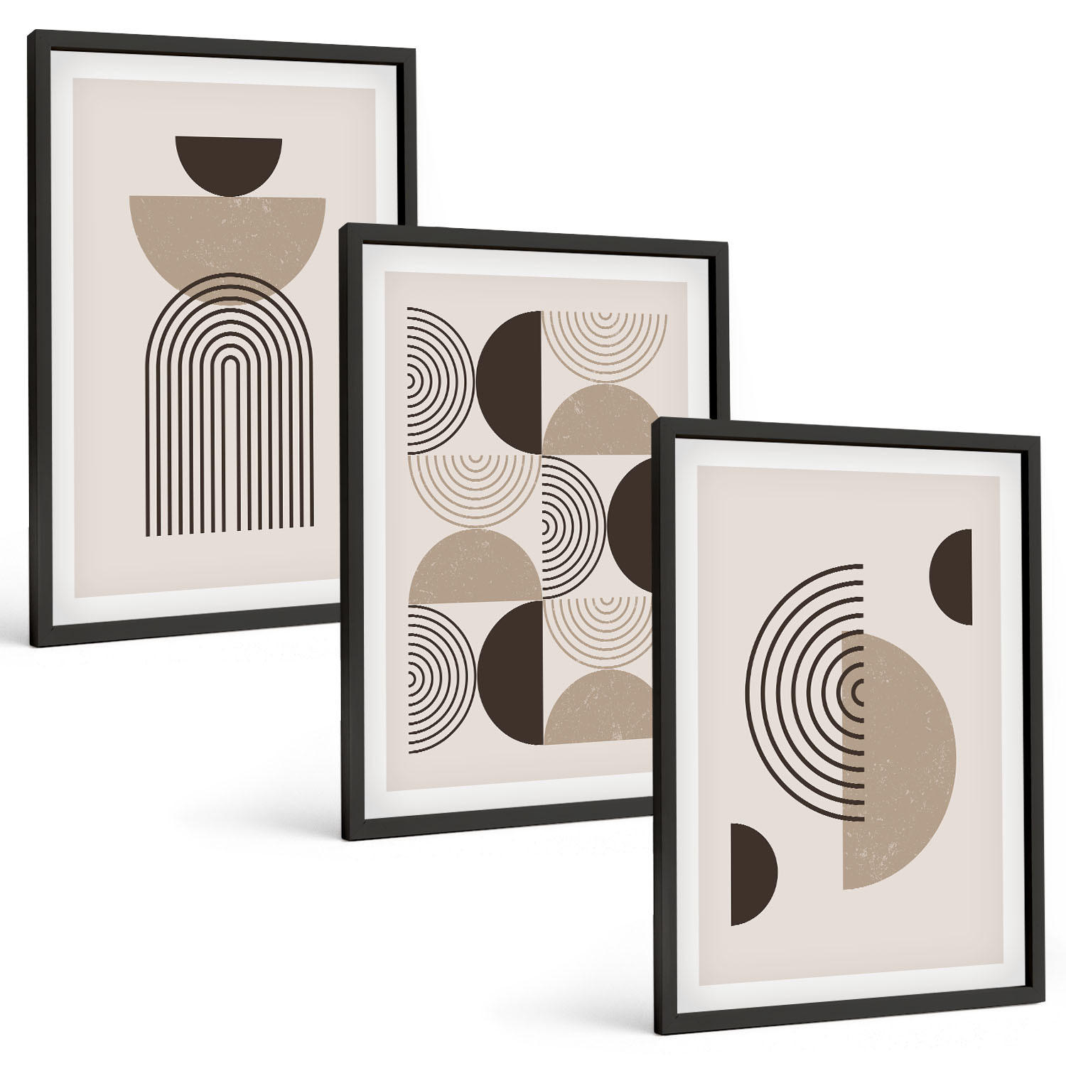 BILDER SET 3er Set - 40x60 cm Schwarzer Rahmen - Abstrakte Minimalismusmuster - Schwarz, Kunststoff (40/60cm) - TULUP