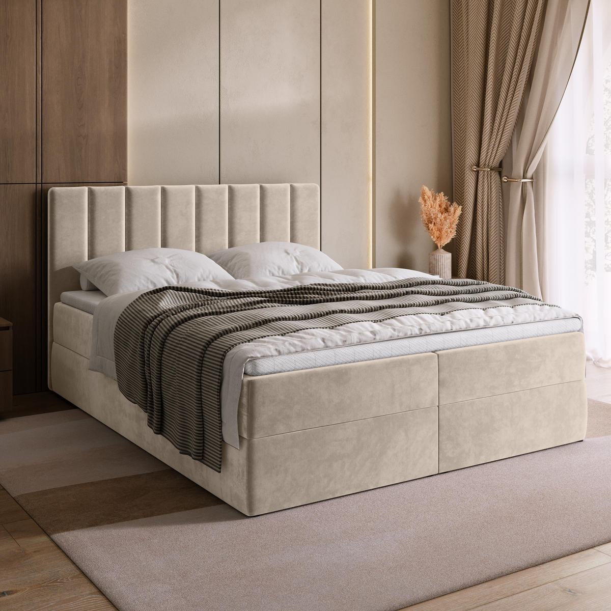 BOXBETT DENVER mit Topper 140x200 Beige - Ecru, Textil (140/200cm) - Bromarkt